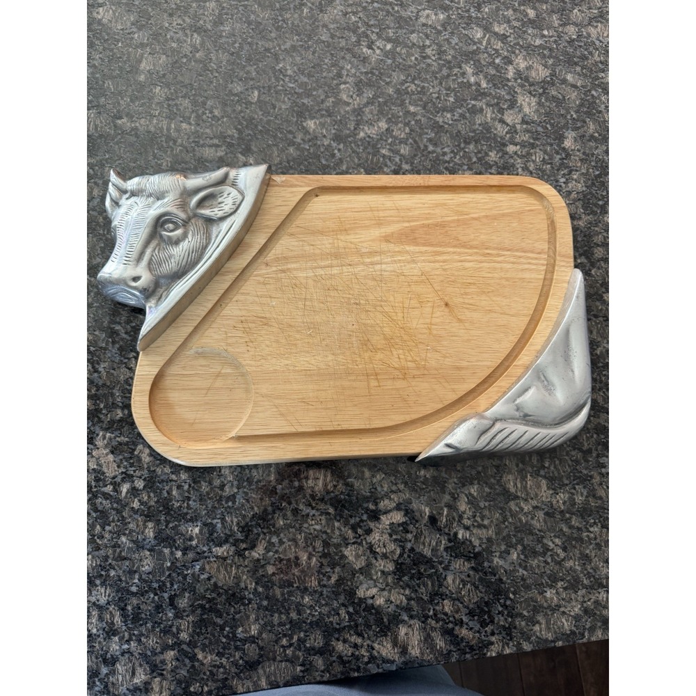 Vintage The Cellar Bull Handles on Hardwood Serving Tray Cutting board 20" Farm